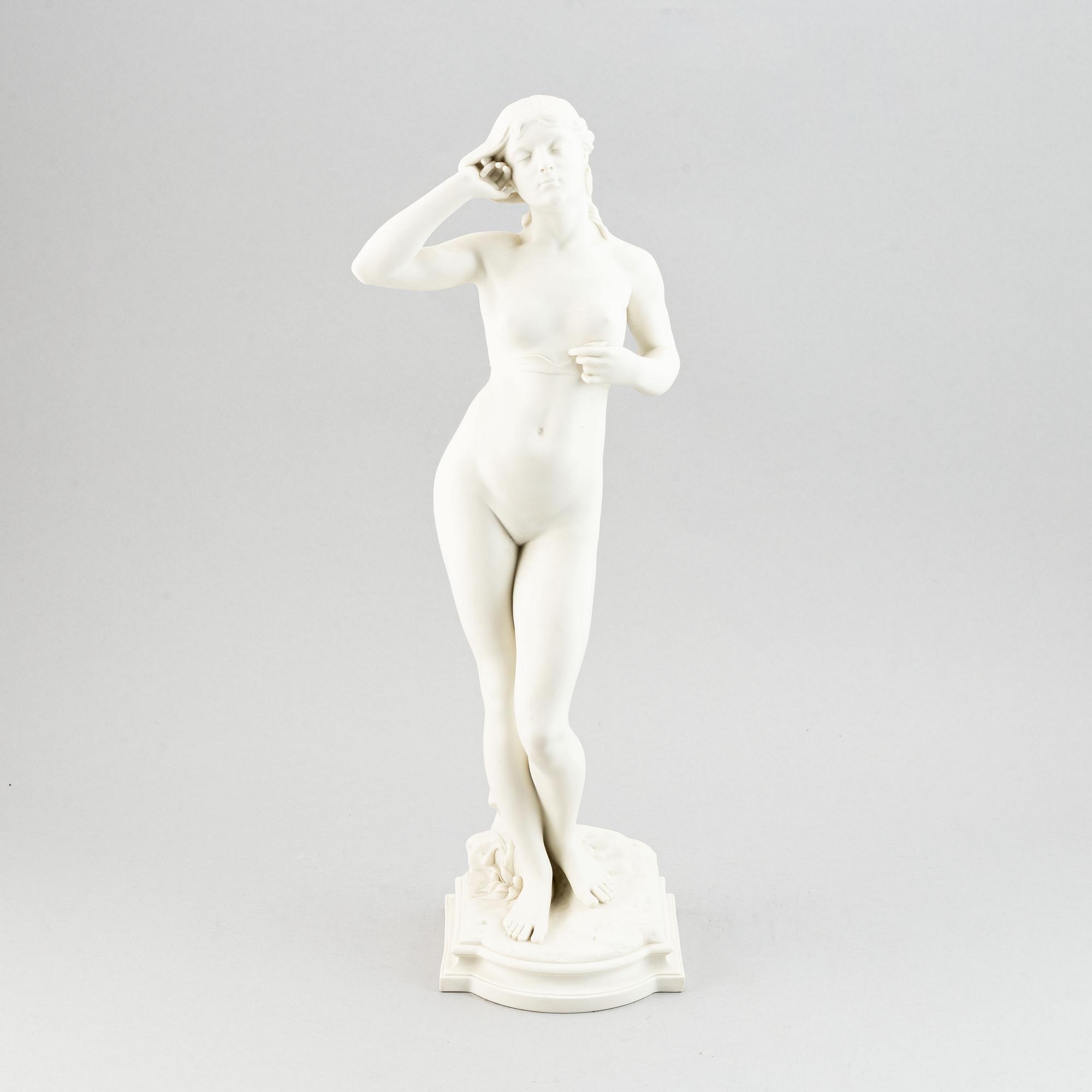 A parian ware figurine after the sculpture "Snöklockan" by Per Hasselberg, Gustavsberg.