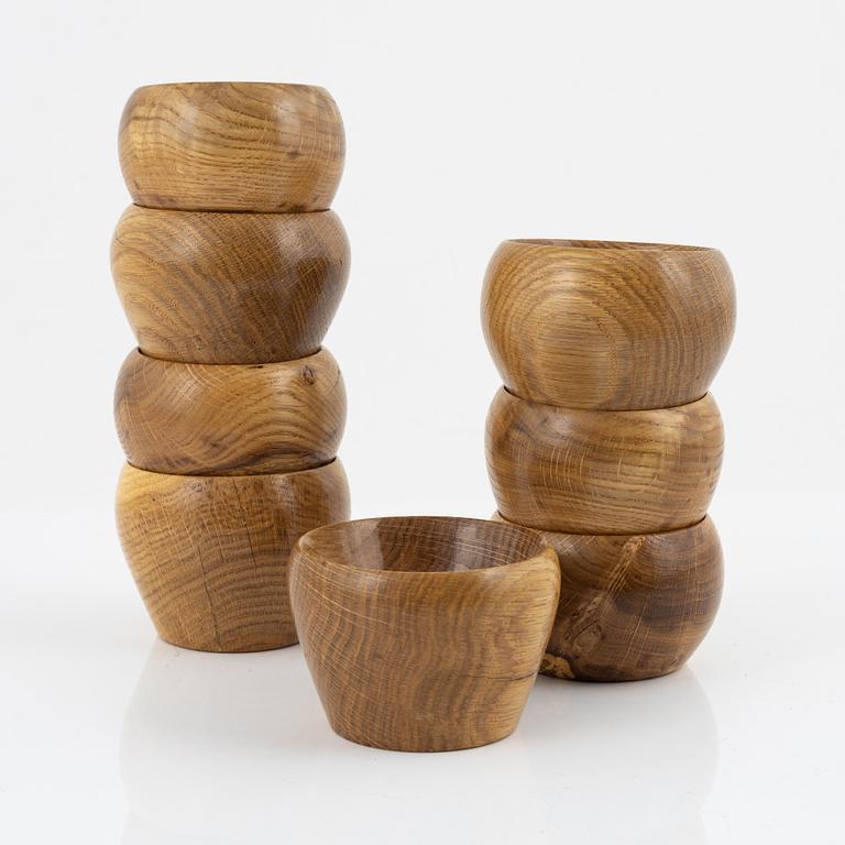 Magnus Ek, a set of eight oak wood bowls for Oaxen Krog, 2019.