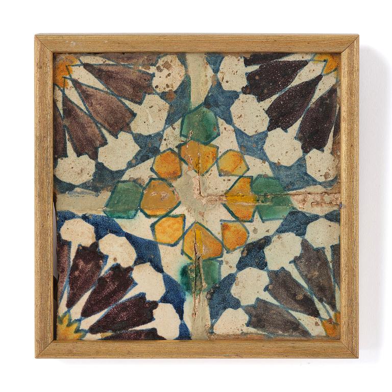A 'Hispano Moresque' style ceramic tile, Seville, 17th century.