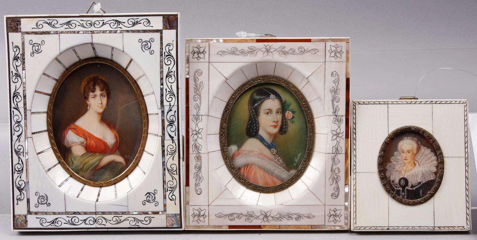 MINIATYRMÅLNINGAR, 3 st, tidigt 1900-tal.