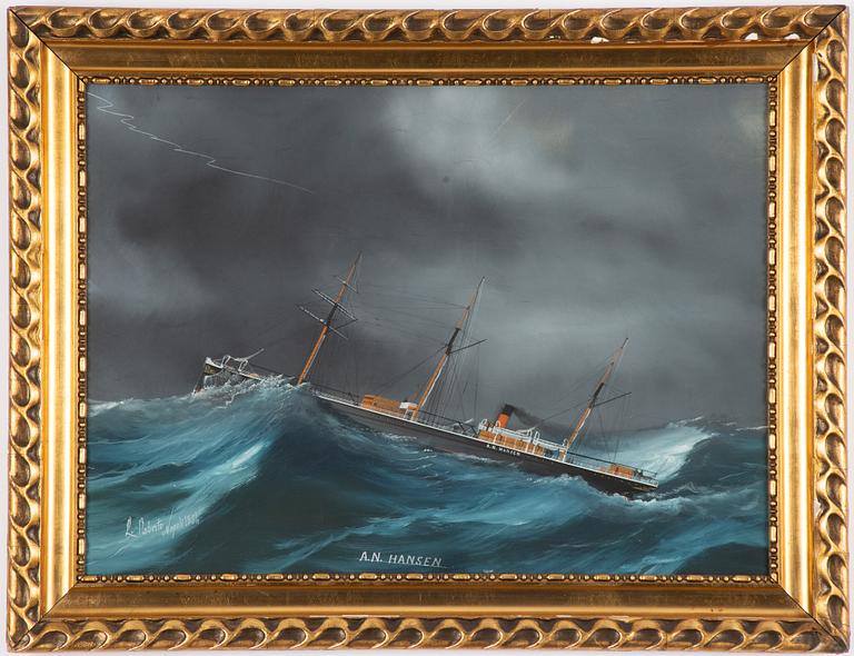 Luigi Roberto, "S/S A N Hansen" in a thunderstorm and heavy seas.