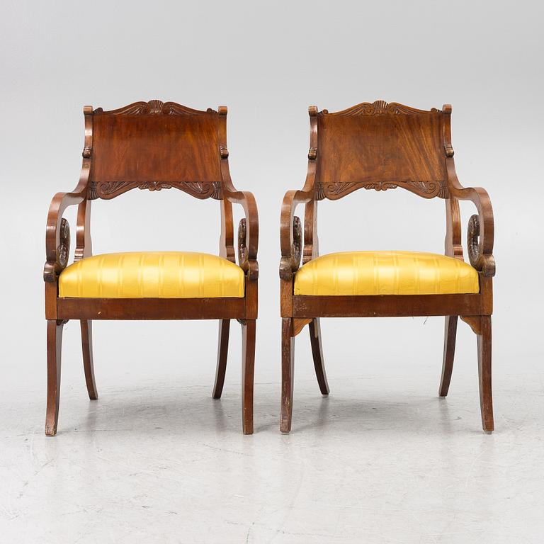 A pair of Russian/Baltic Empire mahogany armchairs, 1830's/40's.