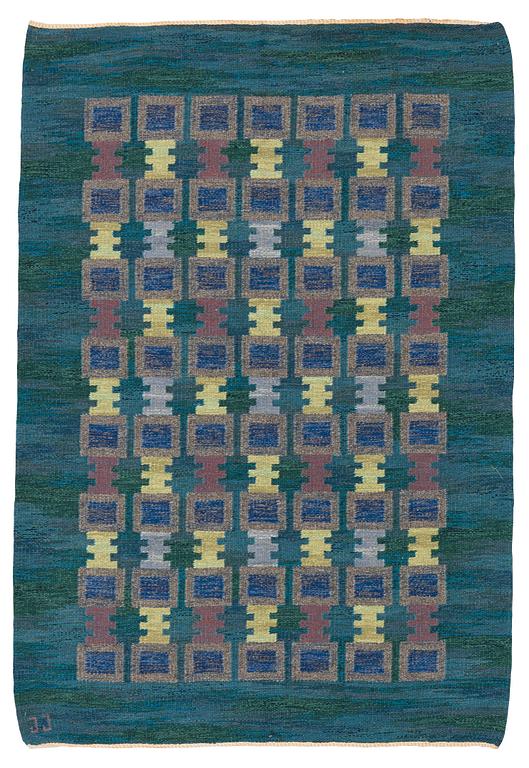 Judith Johansson, a carpet, "Sommarnatt", flat weave, ca 203,5 x 133-140 cm, signed JJ.