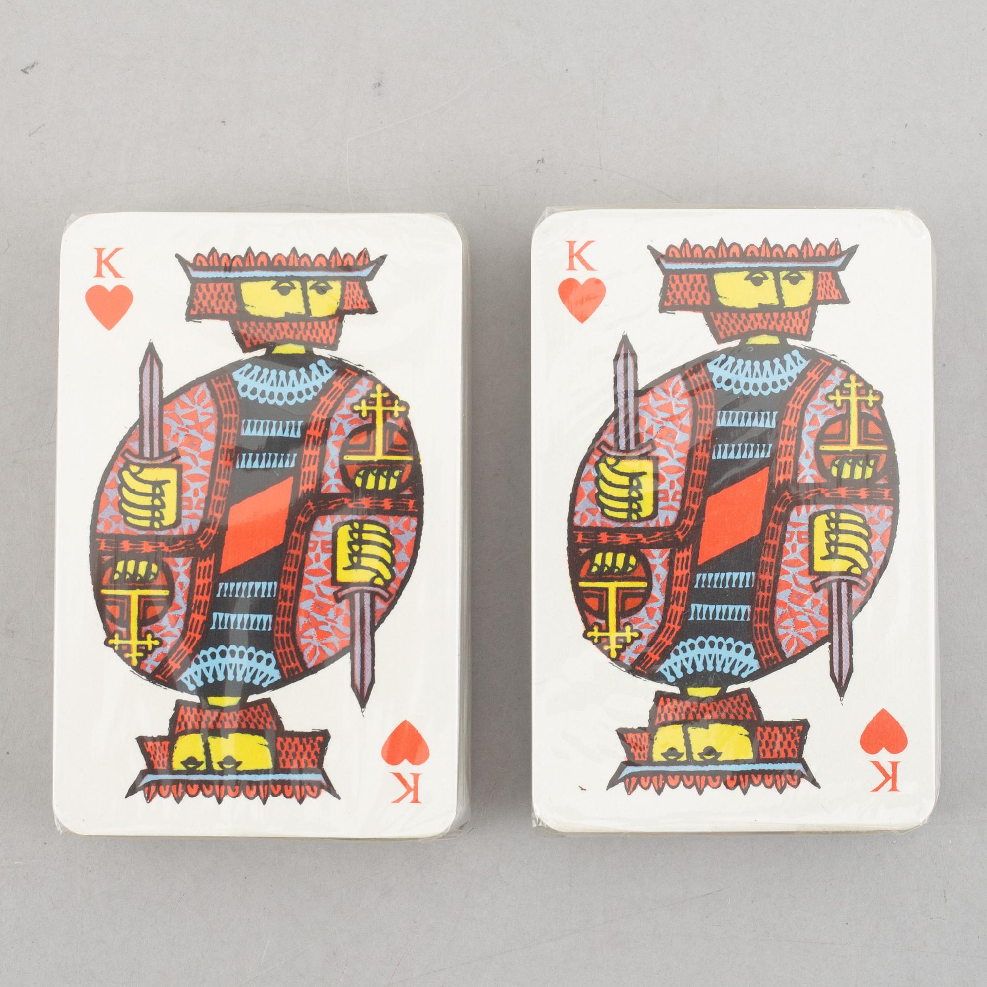 Stig Lindberg, two "Comedia" decks of cards, and an artist's proof print for "Comedia".