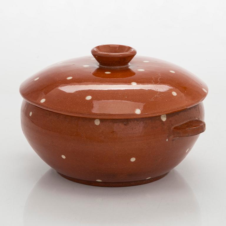 Marita Lybeck, bowl with lid, red clay, signed ML.