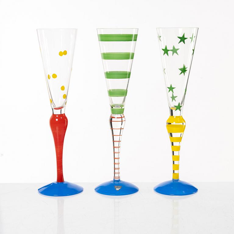 Anne Nilsson, champagneglas, 12 st, "Clown", Orrefors.