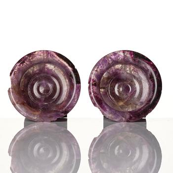 A pair of 'Blue John' feldspar salts, 19th century.