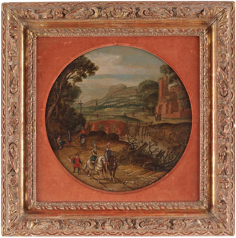 Esaias van de Velde Hans krets, Landskap med ryttare vid kloster.