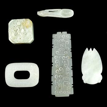 STENOBJEKT, 5 st, bla Nefrit, Kina.