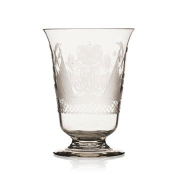 A Russian commemorative glass Goblet, engraved with Russian imperial crown and monogram, around 1900.