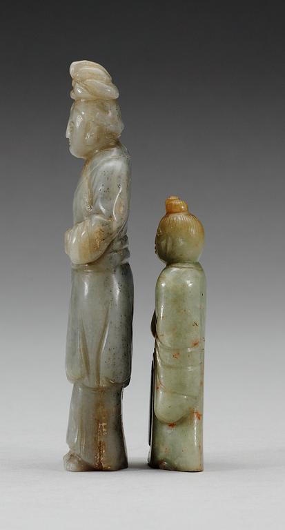 Two carved nephrite figures, late Qing dynasty.
