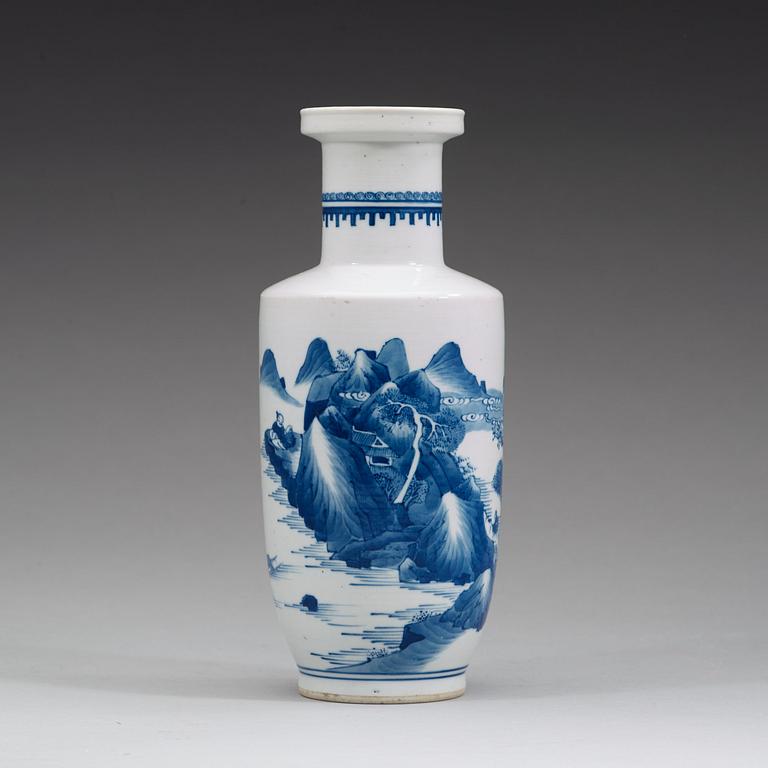 A blue and white Roleau vase, late Qing dynasty.