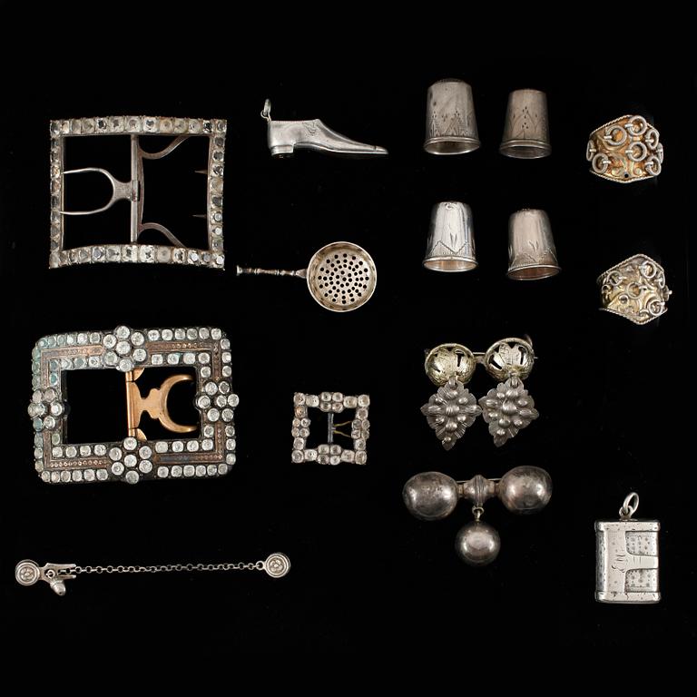 PARTI, 15 delar, silver och paste, bla John Shaw, Birmingham, 1793/94 resp 1700/1800-tal.