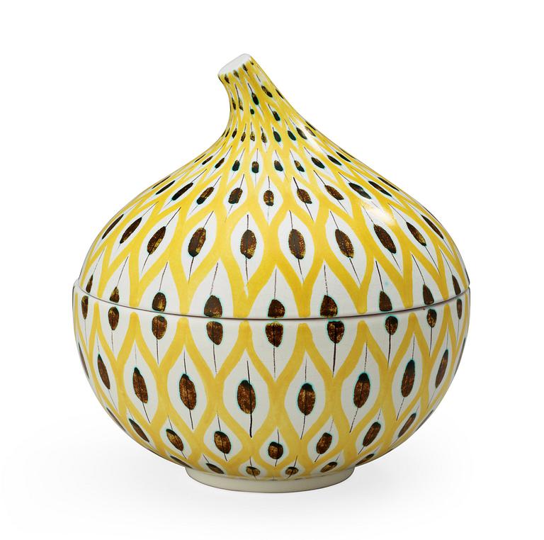 A Stig Lindberg faience tureen and cover, Gustavsberg Studio 1940's-50's.