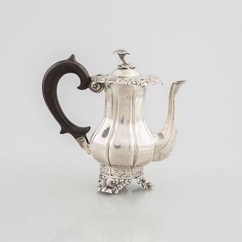 A Swedish silver coffee pot, marks of Johan Boye, Stockholm 1843.