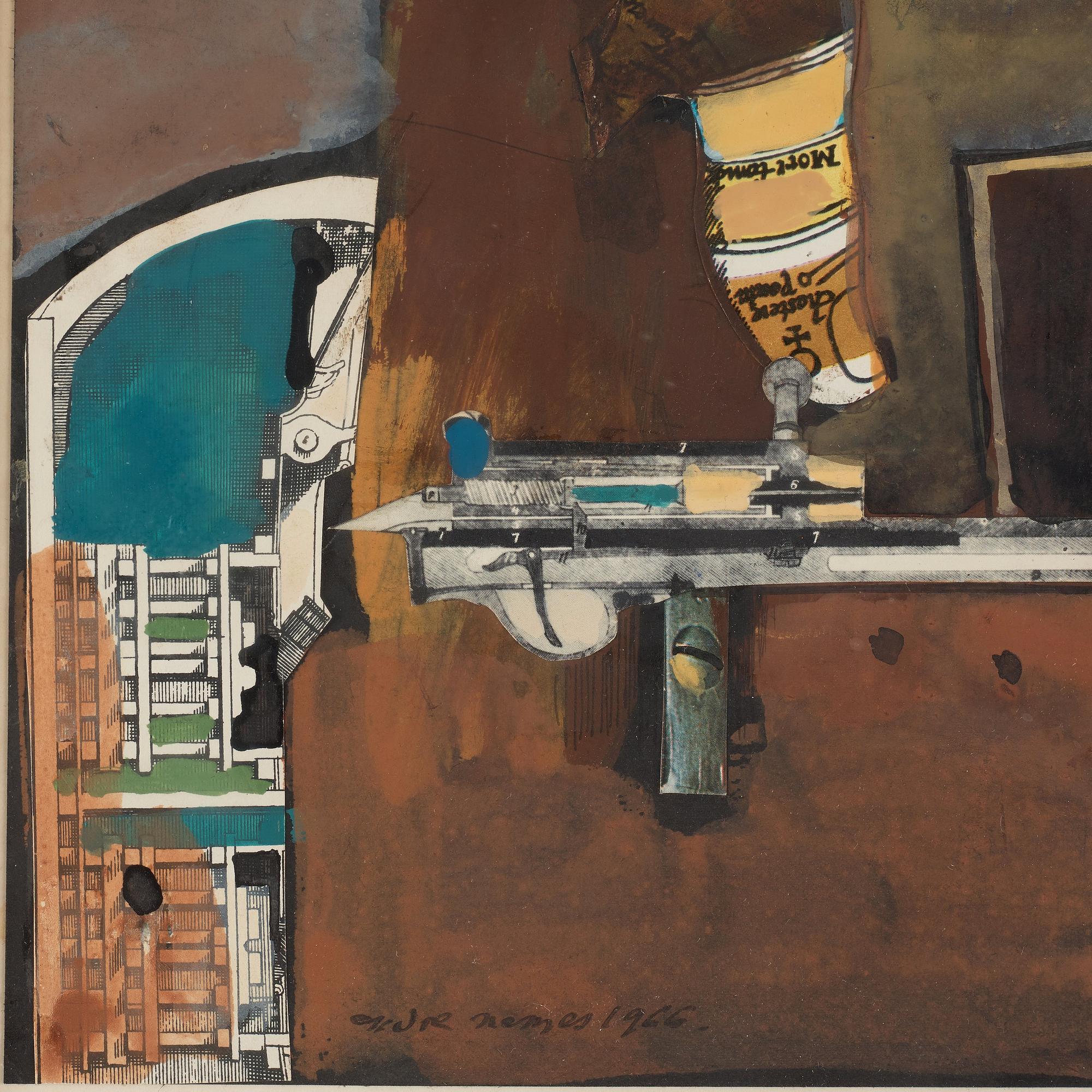 ENDRE NEMES, acrylic and collage, signed and dated 1966.
