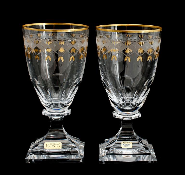 VINGLAS, 8 st, glas, "Odelberg", Kosta, 1900-talets andra hälft.