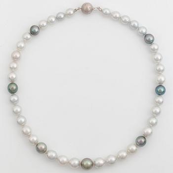 1019. A Tahitian and South Sea cultured pearl necklace.