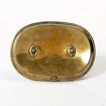 Candelabra, 4 pcs, and a chamberstick for two candles, brass, 19th century.