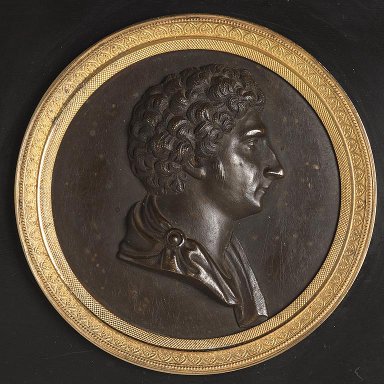 A Swedish Empire portrait medallion representing Karl XIV Johan as Crown Prince, beginning 19th century.