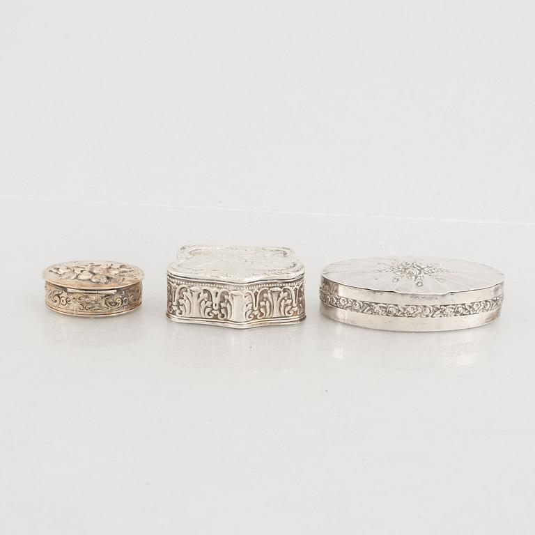 Three Silver Boxes, Swedish import marks.