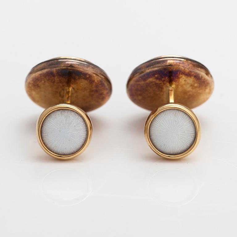 Manschettknappar, 18K guld, emalj och briljantslipade diamanter ca 0.90 ct tot.