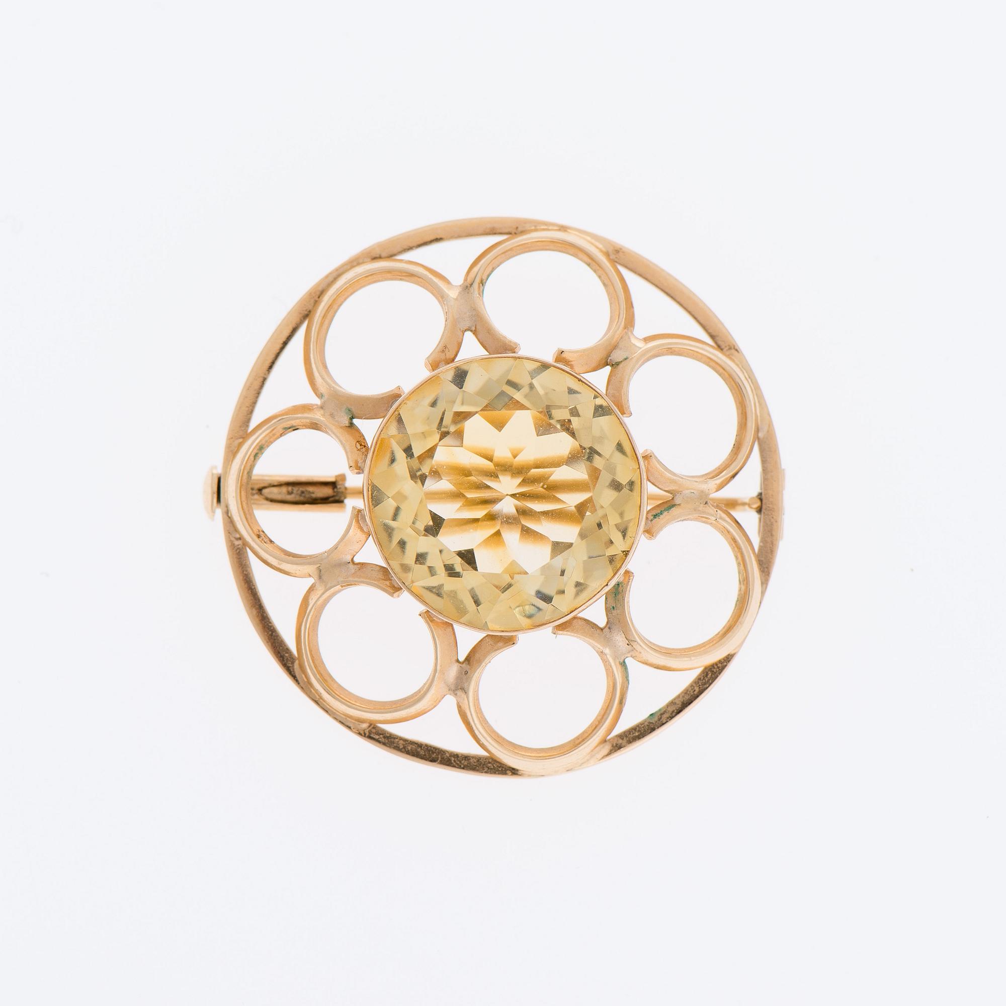 BROSCH, fasettslipad citrin, 14K guld.