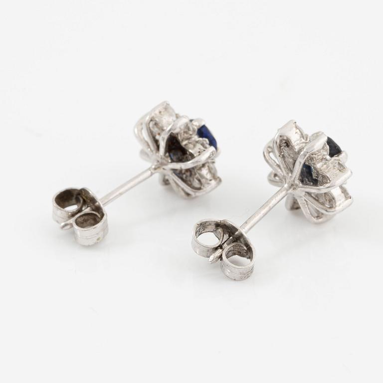 Earrings, a pair and a pendant with chain, silver.