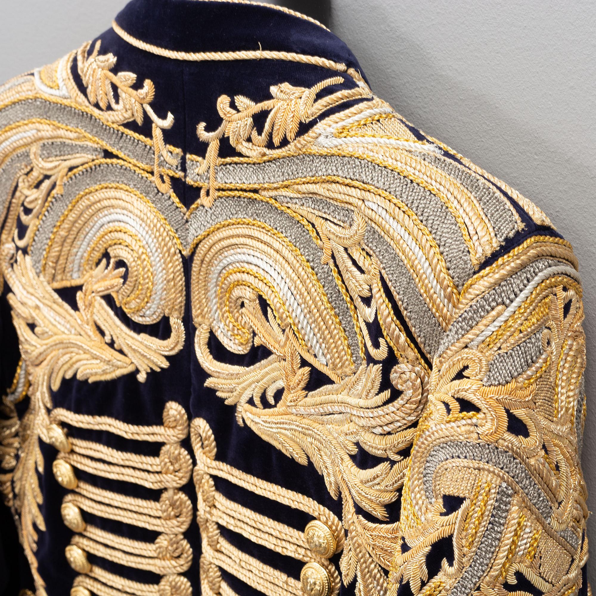 Balmain, a highly decorated velvet jacket, French size 48.