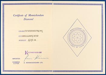 A DIAMOND, brilliant cut, TW (F-G) /VVS2 1,05 ct.