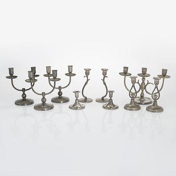 Paavo Tynell, a set of four candelabras and three pairs of candlesticks, including model 8018 Taito 1920s/1930s.