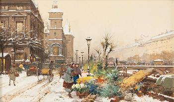 658. Eugène Galien-Laloue, Flower sellers at Quai de l'Horloge in Paris.