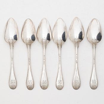 Adolf Zethelius, Six Swedish silver dinner spoons, mark of Adolf Zethelius, Stockholm 1831-1839.