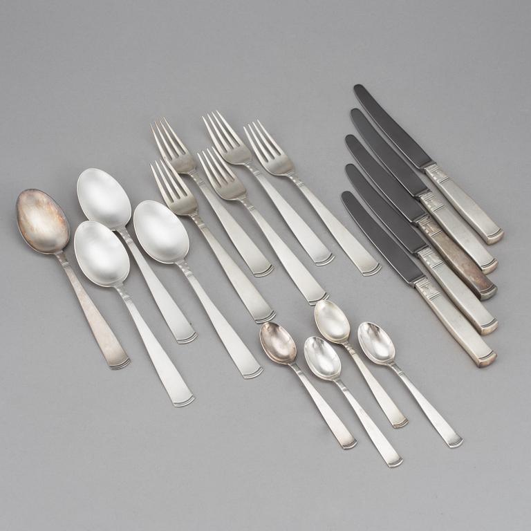 BESTICK, 18 delar, silver, "Rosenholm", Jacob Ängman, GAB, Stockholm 1968 - 1987. Total vikt ca 742 gram.