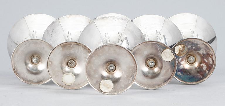 COCKTAILGLAS, 6 st, nysilver, G.A.B design Folke Arström, 1930-tal.