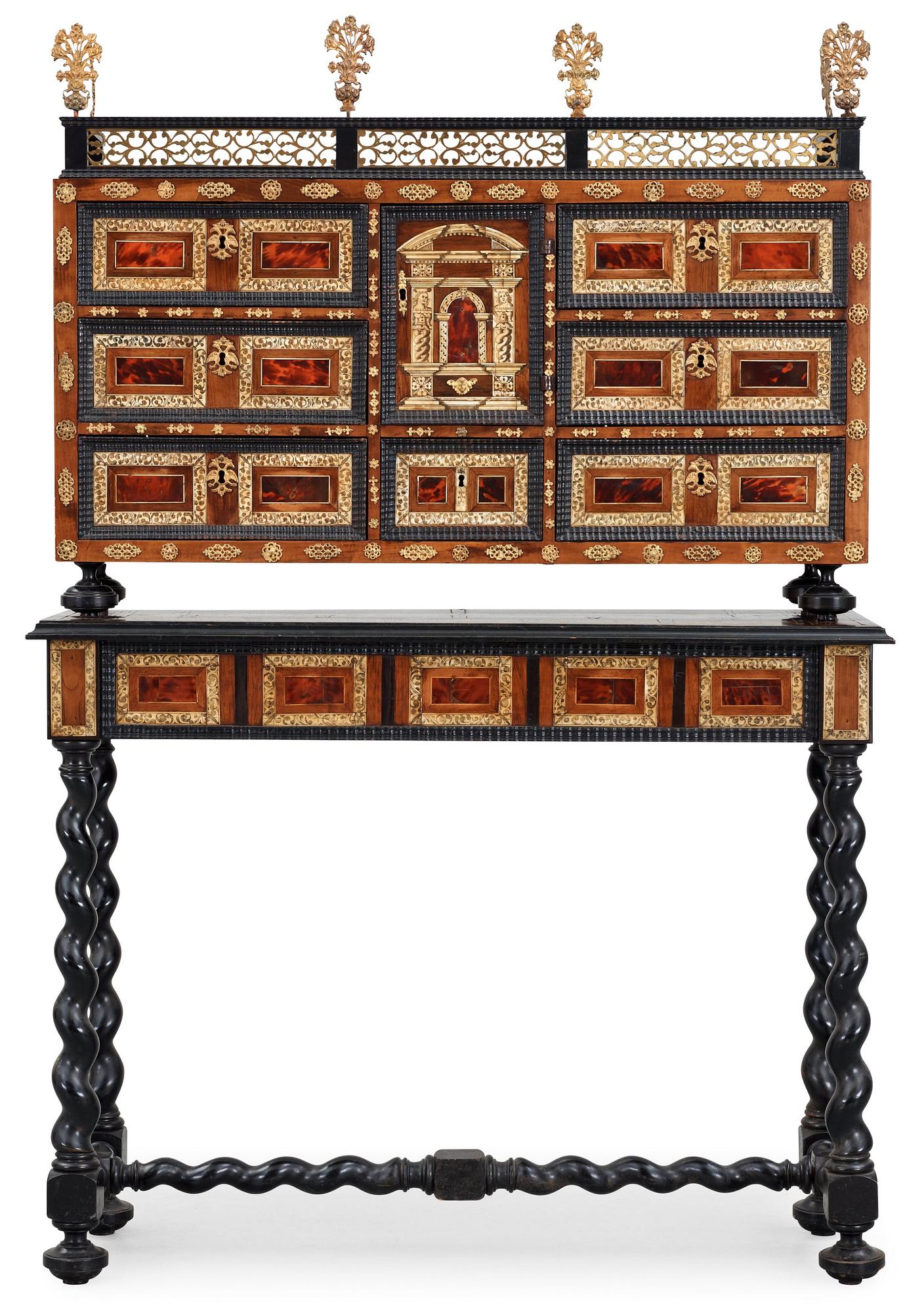 A Baroque 17/18th century cabinet, on later stand.