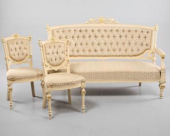 SOFFA samt STOLAR, ett par, tidigt 1900-tal.