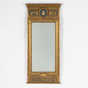 A late Gustavian giltwood mirror, late 18th century.