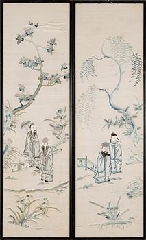 A pair of Chinese silk panels, 20th century.