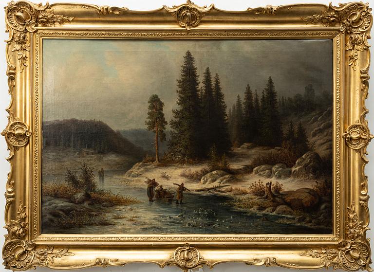 Lars Gustaf Kinmansson, Winter Landscape with Wood-Gathering Family.