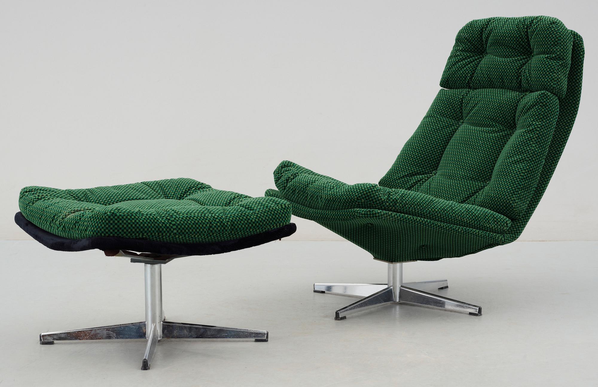 FÅTÖLJ med FOTPALL, möjligen Dux, 1960/70-tal.