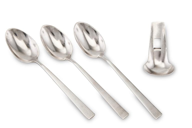 SKEDAR 3 st, silver, "Birgitta" matskedar, Bertel Gardberg. SOCKERSTRÖARE, sign BRG, Helsingfors. Tot vikt ca 147 gr.
