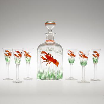 KRÄFTSERVIS, 7 delar, glas, troligen Johansfors, 1930-tal.