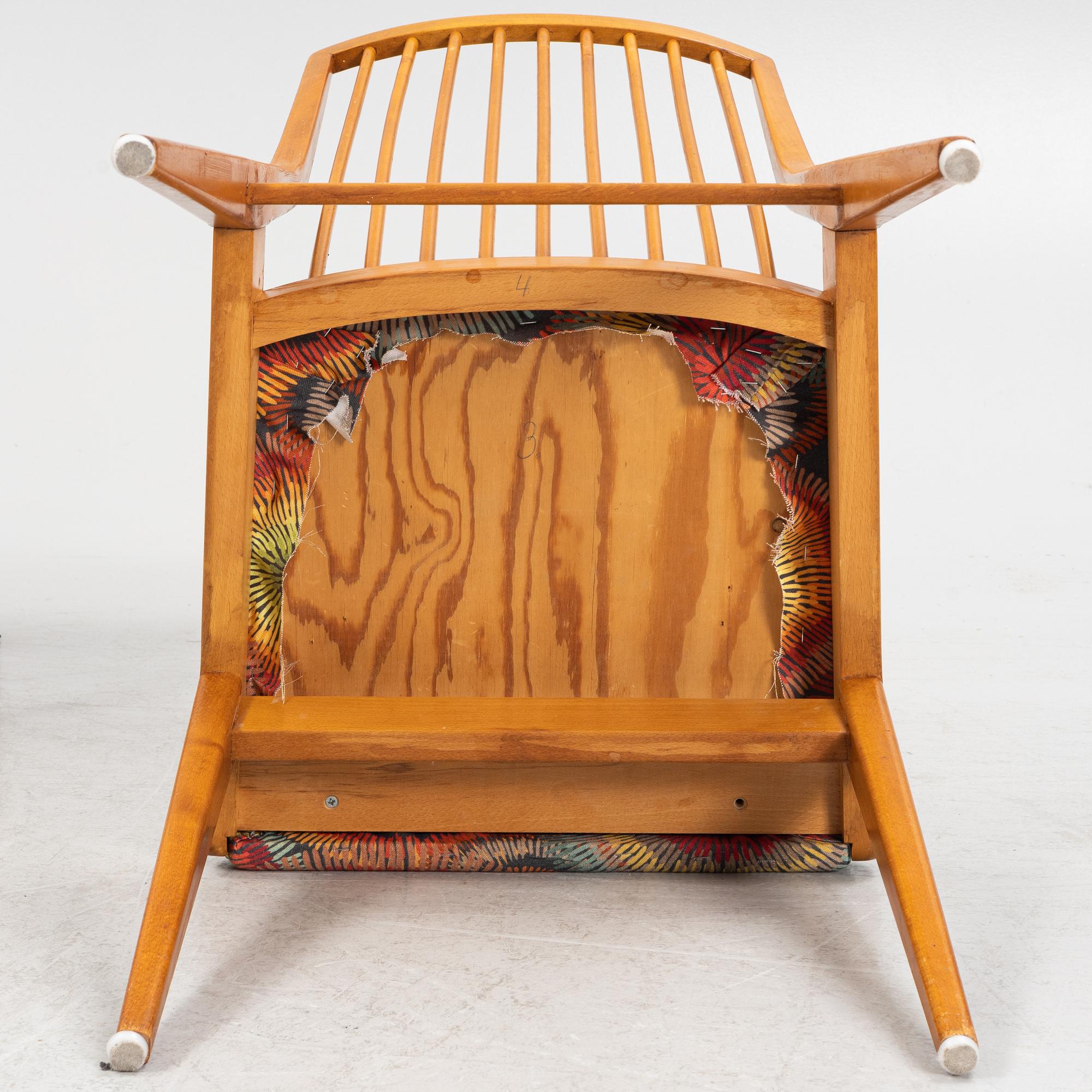 Four beech chairs, mid 20th Century.