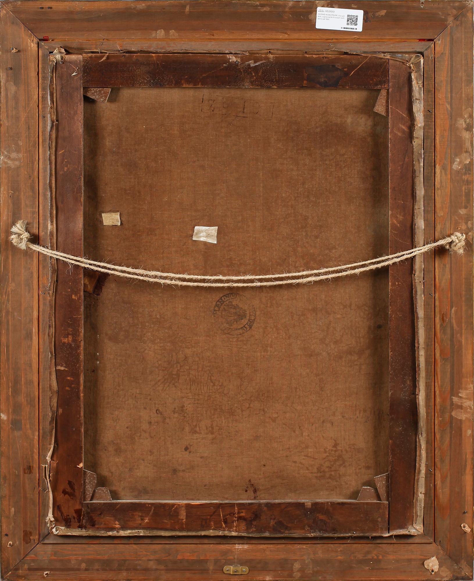 OKÄND KONSTNÄR, olja på duk, signerad H Friswell och daterad 1881.