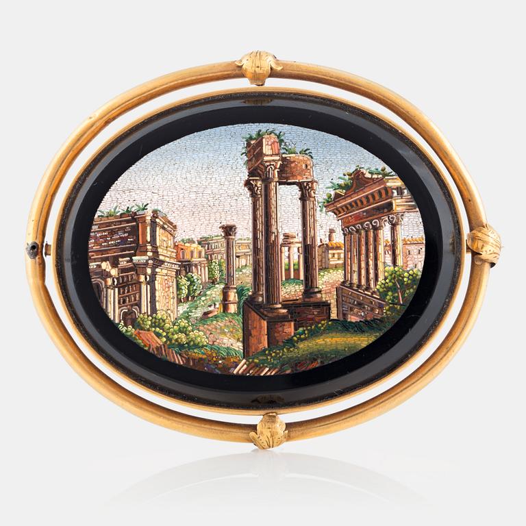 Mikromosaik brosch 18K guld.