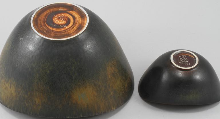 SKÅLAR, 2 st, stengods, Gunnar Nylund, Rörstrand, omkring 1900-talets mitt.