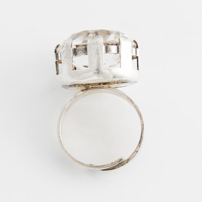 Ring and pendant, silver with rock crystal.