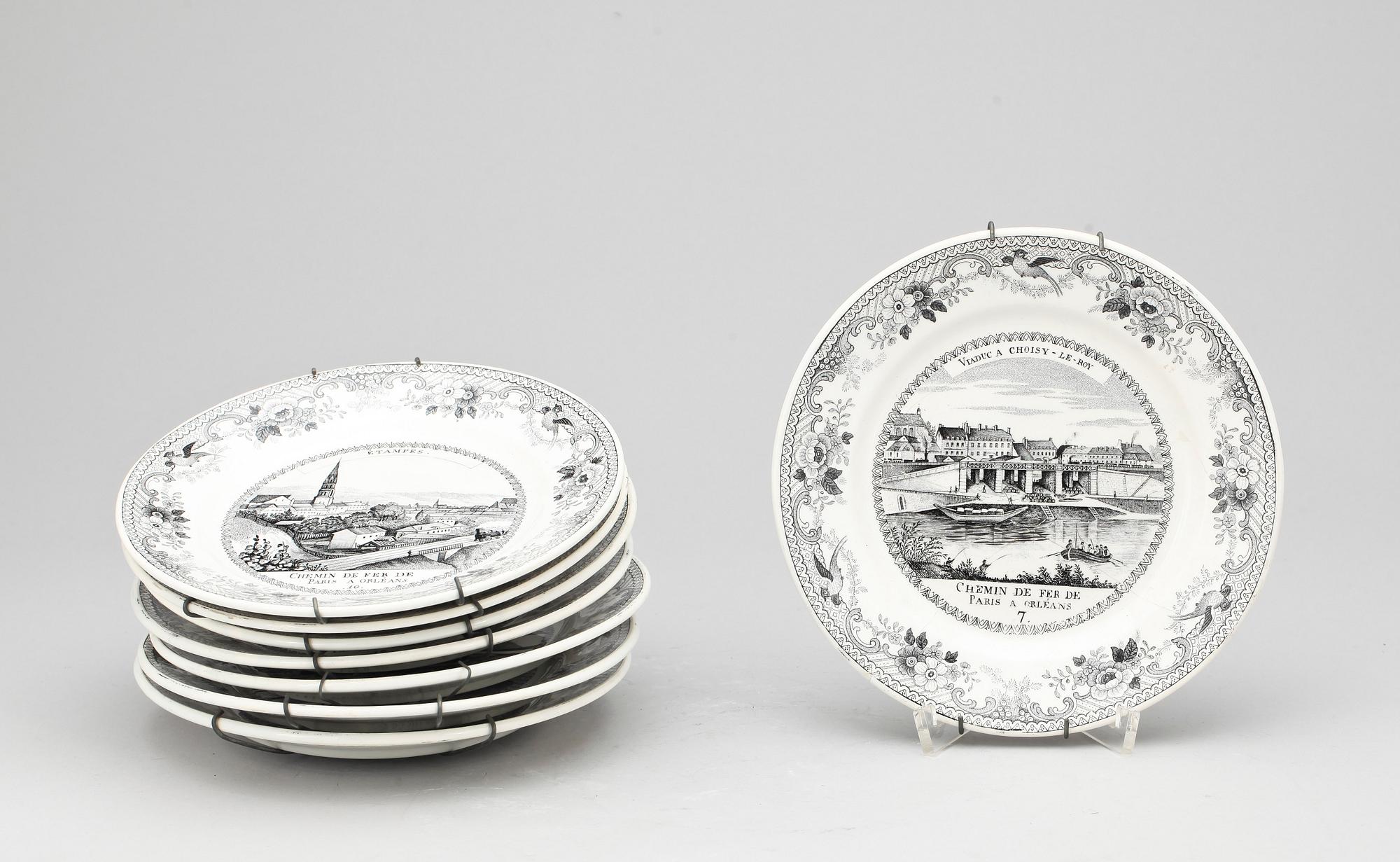 TALLRIKAR, 8 st, flintgods, Frankrike, Choisy, 1800-tal.