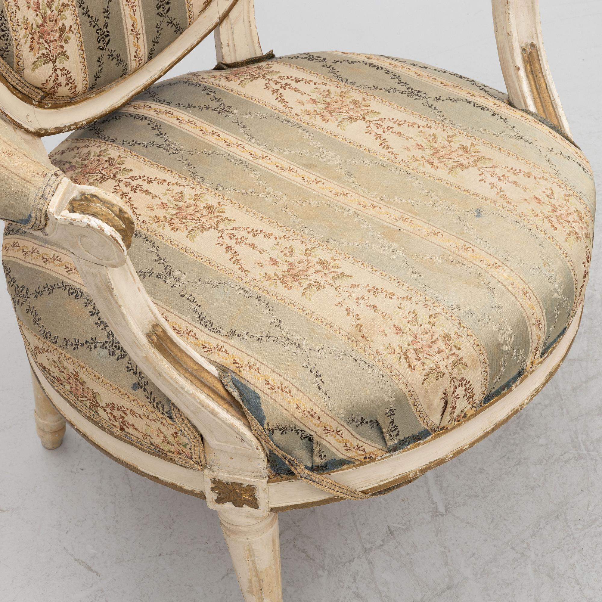 A pair of Gustavian armchairs, Sweden, end of the 18th century.
